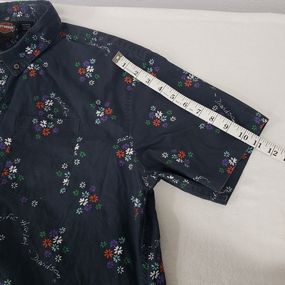 HARLEY-DAVIDSON Men's Navy Floral Aloha Collared Button Down Shirt Size XXL - Picture 11 of 15